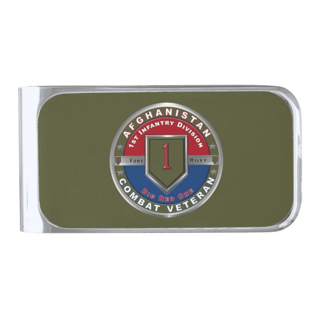 1st Infantry Division Combat Veteran Silver Finish Money Clip (Front)
