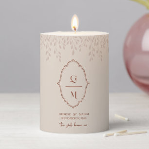 1st Letters Bride, Groom With Magnolia Line Art Pillar Candle