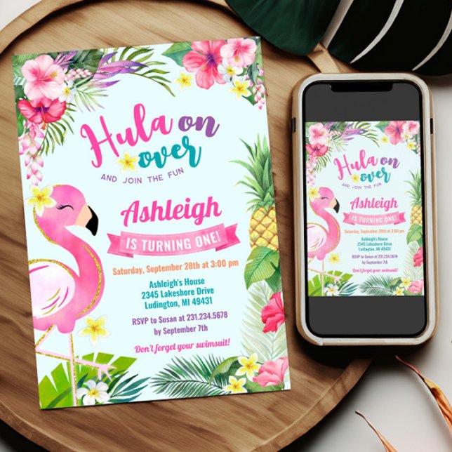 1st Luau Birthday Tropical Summer Invitation (Luau Birthday Invitation Template - Luau Birthday - Tropical Birthday Theme)