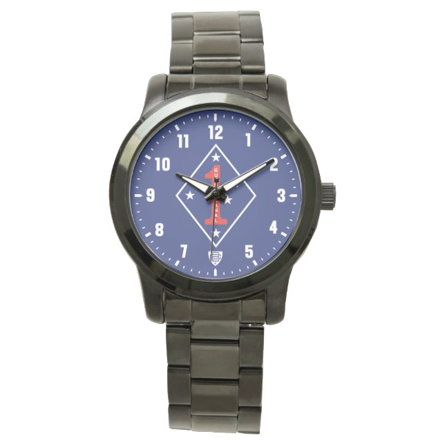 1st Marine Division Veteran Black Stainless Steel Watch (Front)