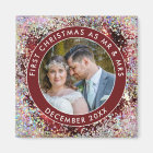 1st Married Christmas Glitter Photo Name Burgundy