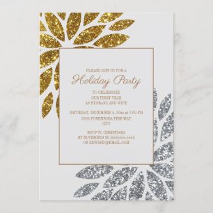1st Married Christmas Holiday Party Gold Silver Invitation
