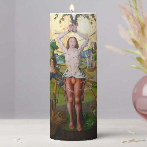 1st Martyrdom of St Sebastian M 013 3x8 Pillar Candle
