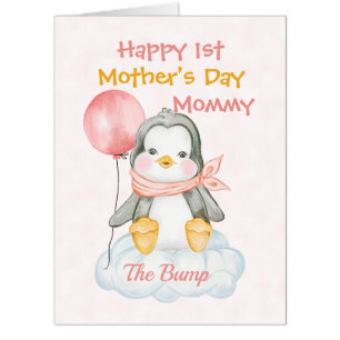 1st Mother's Day Baby Penguin Pink Jumbo Card