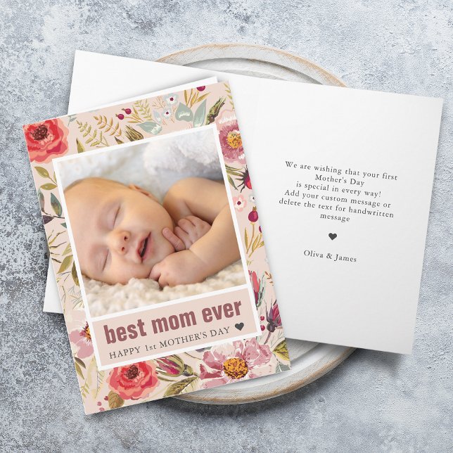 1st Mother's Day Floral Photo Greeting Card (1st Mother's Day Floral Photo Greeting Card)