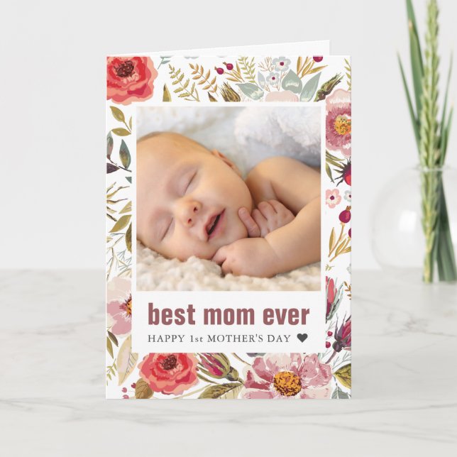 1st Mother's Day Floral Photo Greeting Card (Front)