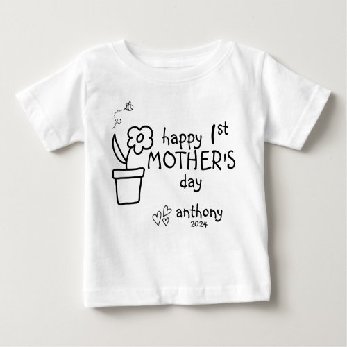 1st Mothers Day Flower Pot Doodle Baby T_Shirt