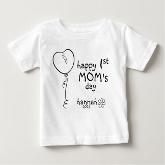 1st Mother's Day Heart Balloon Doodle Baby T-Shirt