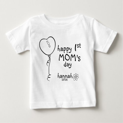 1st Mothers Day Heart Balloon Doodle Baby T_Shirt
