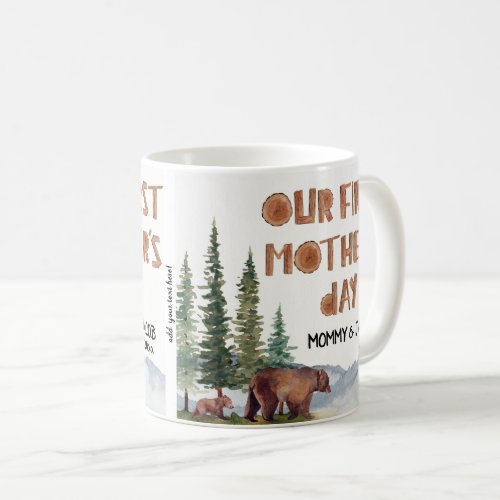 1st Mothers Day Personalized Woodland Bear  Coffee Mug
