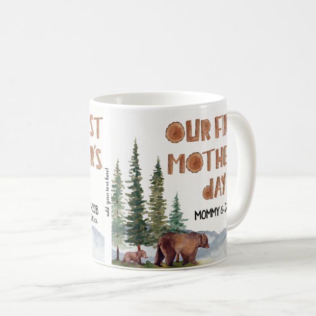 1st Mother's Day Personalized Woodland Bear  Coffee Mug (Front Right)