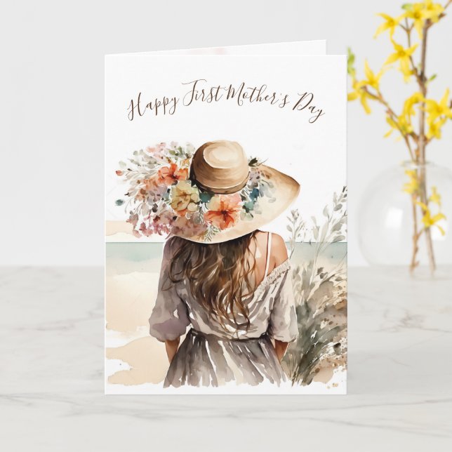 1st Mother's Day Woman With Beach Hat Card