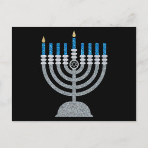 1st Night of Hanukkah Glitter Postcard