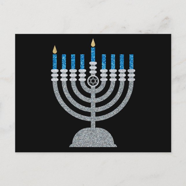 1st Night of Hanukkah Glitter Postcard (Front)