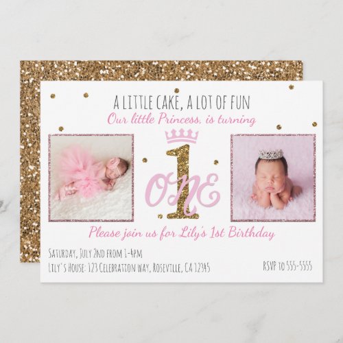 1st ONE 1 Birthday Princess Party Photo Invitation