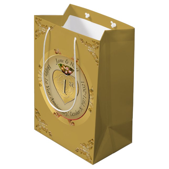 1st or 50th Golden Ochre Gift Bag (Back Angled)