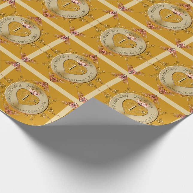 1st or 50th Golden Ochre Wedding Anniversary Wrapping Paper (Corner)
