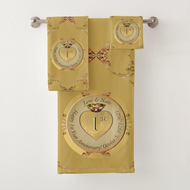 1st or 50th Golden Wedding Anniversary  Bath Towel Set (Insitu)