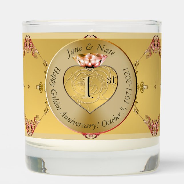 1st or 50th Golden Wedding Anniversary  Scented Candle (Front)
