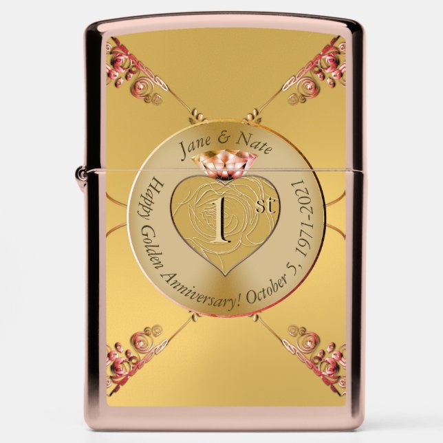 1st or 50th Golden Wedding Anniversary Zippo Lighter (Front)