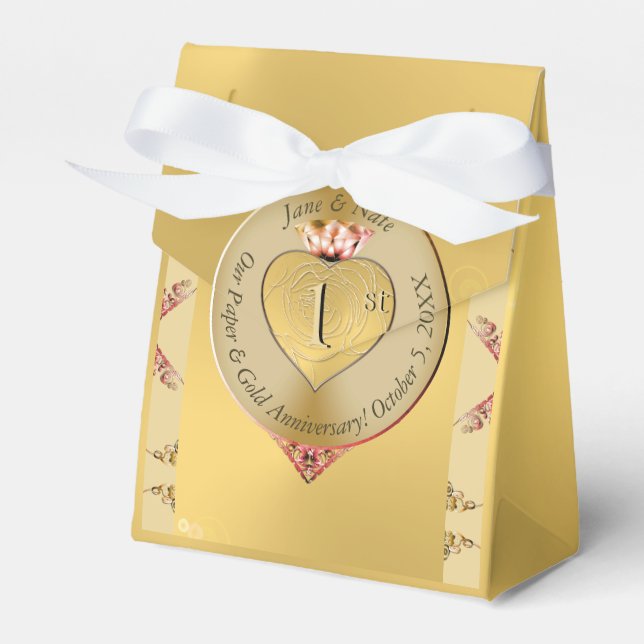 1st or 50th Wedding Anniversary Golden  Favor Boxes (Front Side)
