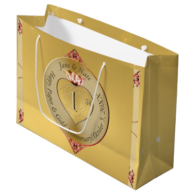 1st or 50th Wedding Anniversary Golden  Large Gift Bag (Front Angled)