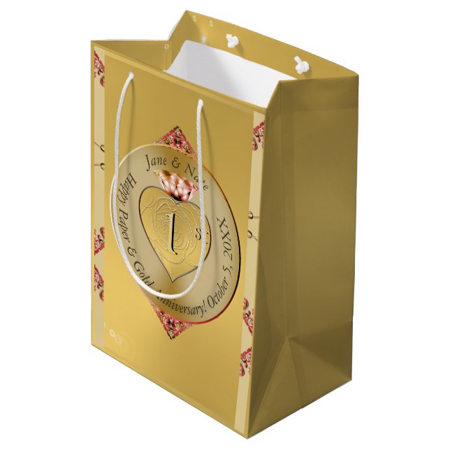 1st or 50th Wedding Anniversary Golden  Medium Gift Bag (Back Angled)