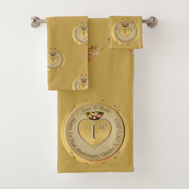 1st or 50th Wedding Anniversary Golden Ochre Towel (Insitu)