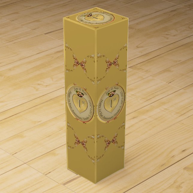 1st or 50th wedding Anniversary Golden Ochre Wine Box (Front)