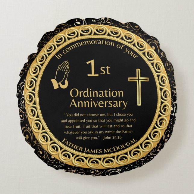 1st Ordination Anniversary Priest PERSONALIZED  Round Pillow (Front)