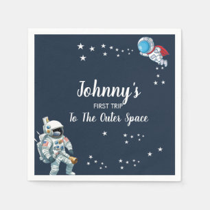 1st Outer Space Trip Watercolor 1st birthday Napkins