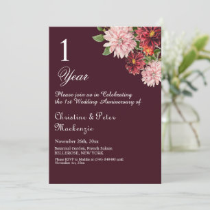 1st Paper Wedding Anniversary Burgundy Floral Invitation