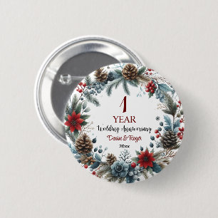 1st Paper Wedding Anniversary Elegant Winter Button