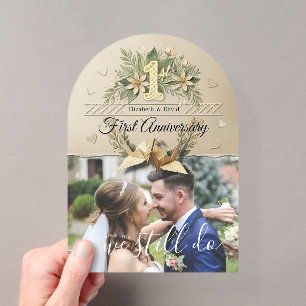 1st Paper Wedding Anniversary Floral Cranes Couple Acrylic Invitations