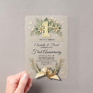 1st Paper Wedding Anniversary Floral Cranes Couple Acrylic Invitations