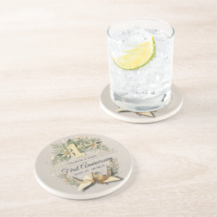 1st Paper Wedding Anniversary Floral Cranes Couple Coaster