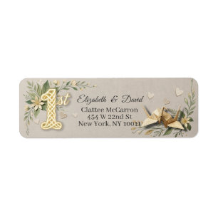 1st Paper Wedding Anniversary Floral Cranes Couple Label