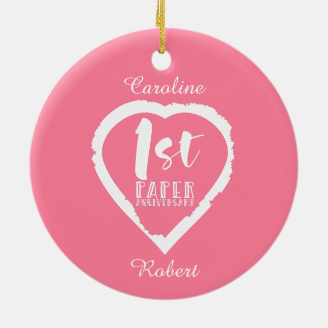 1ST paper wedding anniversary heart Ceramic Ornament (Back)
