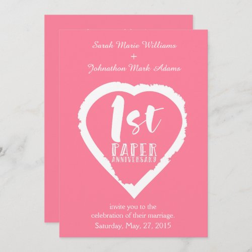 1ST paper wedding anniversary heart Invitation