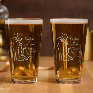 1st Paper Wedding Anniversary Line Art Couple Pint Glass