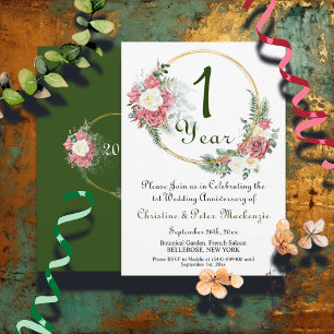 1st Paper Wedding Anniversary Roses Gold Frame Invitation