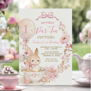 1st Par-Tea Bunny First Birthday Party Girl  Invitation