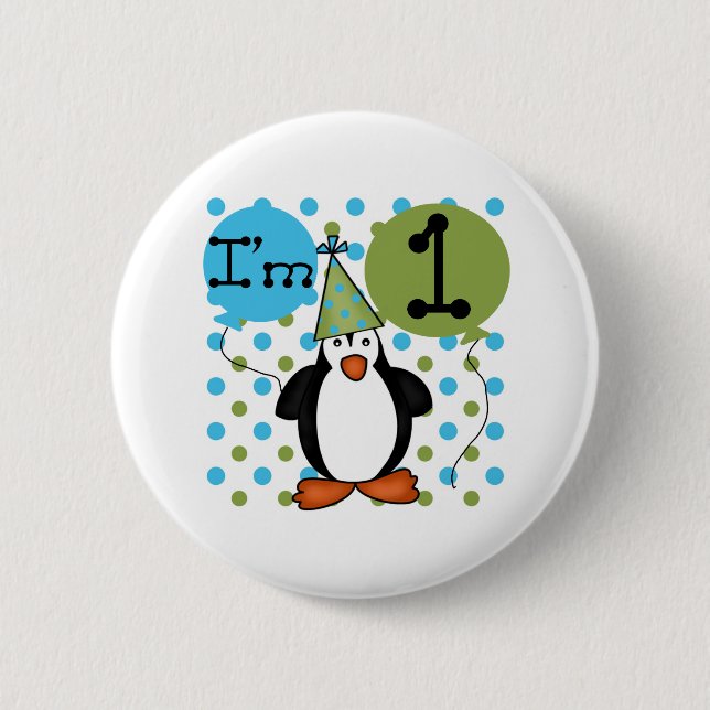 1st Penguin Birthday Pinback Button (Front)