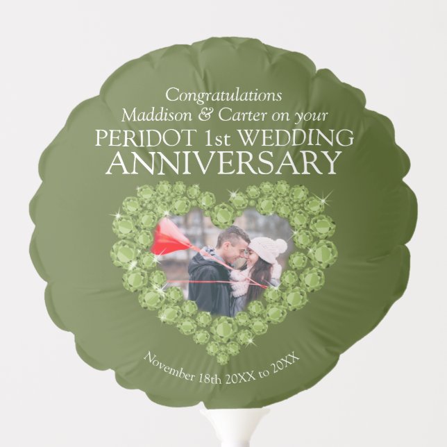1st peridot wedding anniversary custom photo balloon (Front)