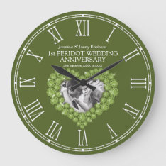 1st Peridot Wedding Anniversary Green Photo Heart  Large Clock at Zazzle