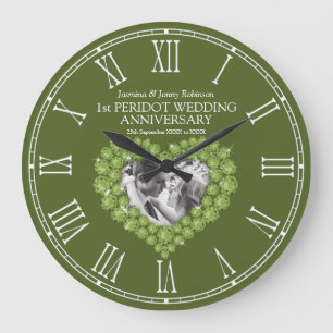 1st peridot wedding anniversary green photo heart  large clock