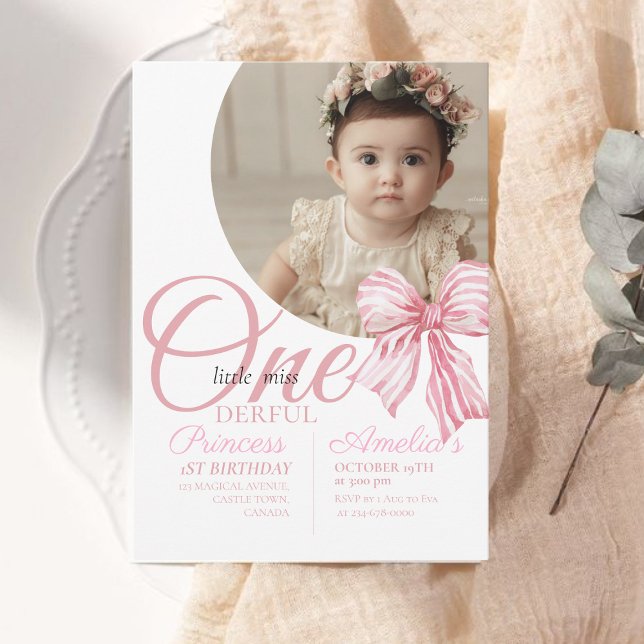 1st Photo Elegant Bow Birthday Girly Party Invitation (Creator Uploaded)