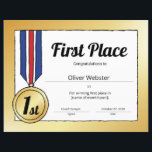 1st Place Certificate Sports Certificate<br><div class="desc">“Team spirit means you are willing to sacrifice personal considerations for the welfare of all. That defines a team player.” – John Wooden Our Gold 1st Place Certificate 1st place 2nd place 3rd place Sports Certificate was made with these sentiments in mind. Celebrate your team’s positive team spirit with our...</div>
