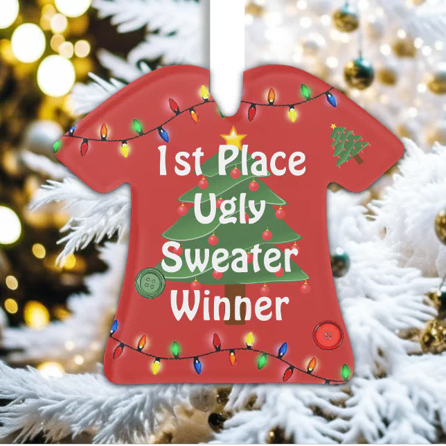 1st Place Ugly Christmas Sweater Contest Ornament | Zazzle