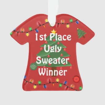 1st Place Ugly Christmas Sweater Contest Ornament | Zazzle